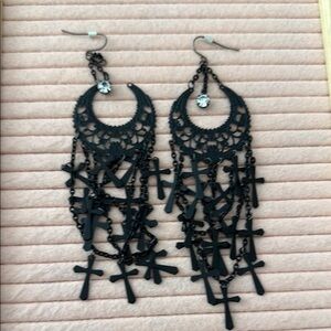 Vintage Black Intricate Dangle Earrings